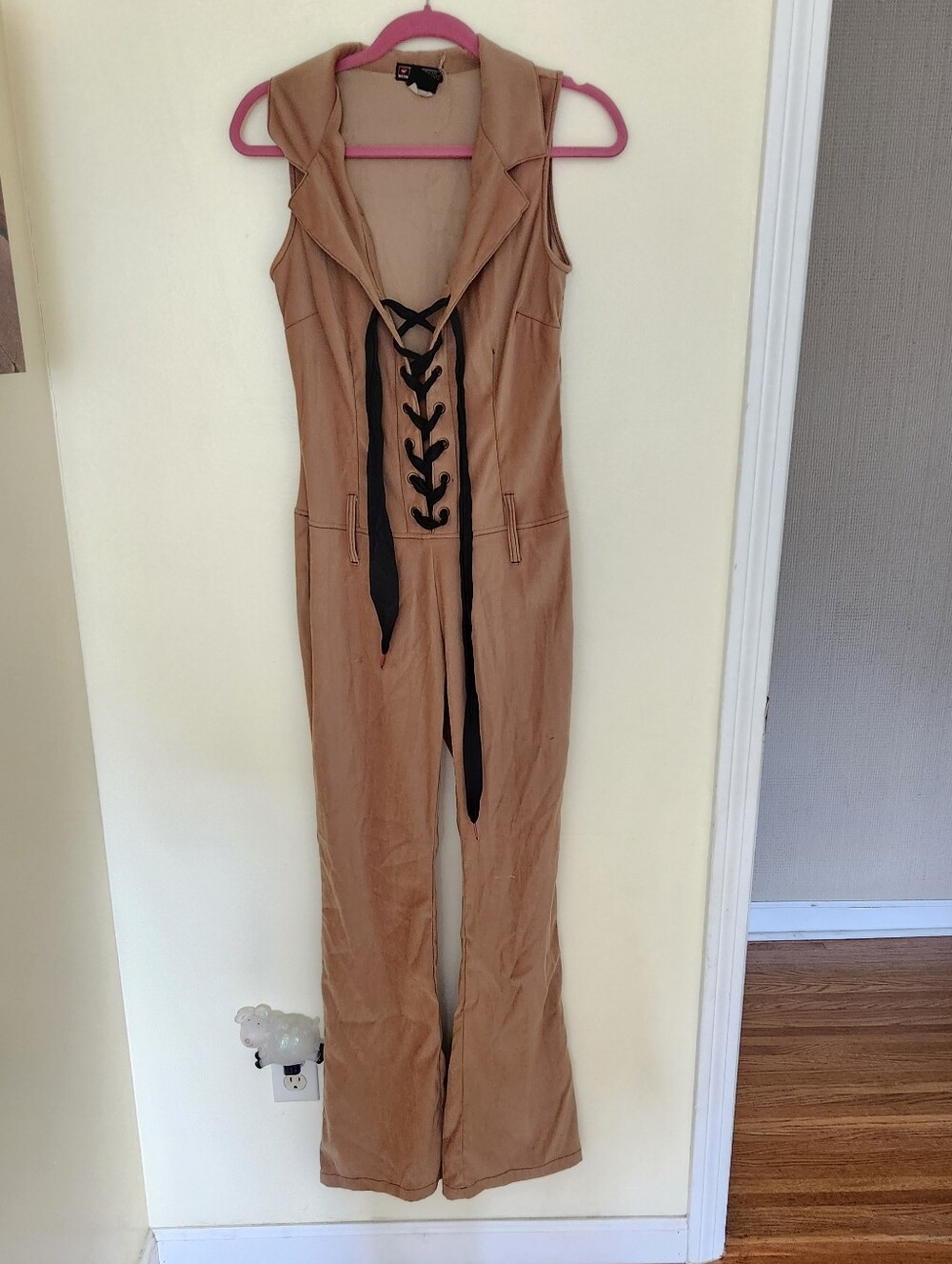 Y2K Hot Kiss Vintage 90s Lace Up Flared Corset Jumpsuit Bratz Sexy M Tan